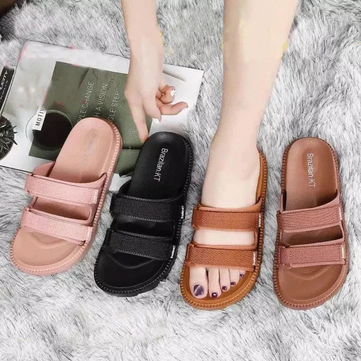 (พร้อมส่งจากไทย) แตะสวม​ Brazilan:KT ปรับสายได้ พื้นสูง นุ่ม //ไซส์ปกติ
