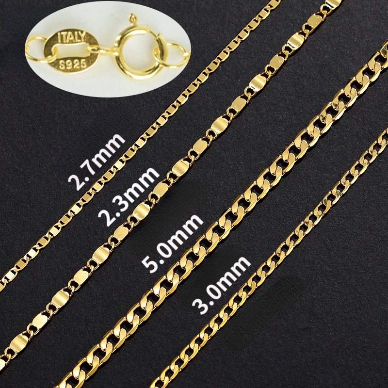 8 รูปแบบโซ่ทอง 18K S925 สร้อยคอเงินการออกแบบที่แตกต่างกัน/ความยาวจี้ชุบทองผู้หญิงเครื่องประดับ unise