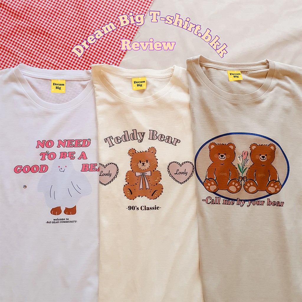 ลด30-50% กดในLive,Video เสื้อยืดลายหมี สีครีมอก 32-50 size S-XXL สไตล์เกาหลี เเฟชั่นน่ารัก สีขาว คอกลม สาวอวบใส่ได้