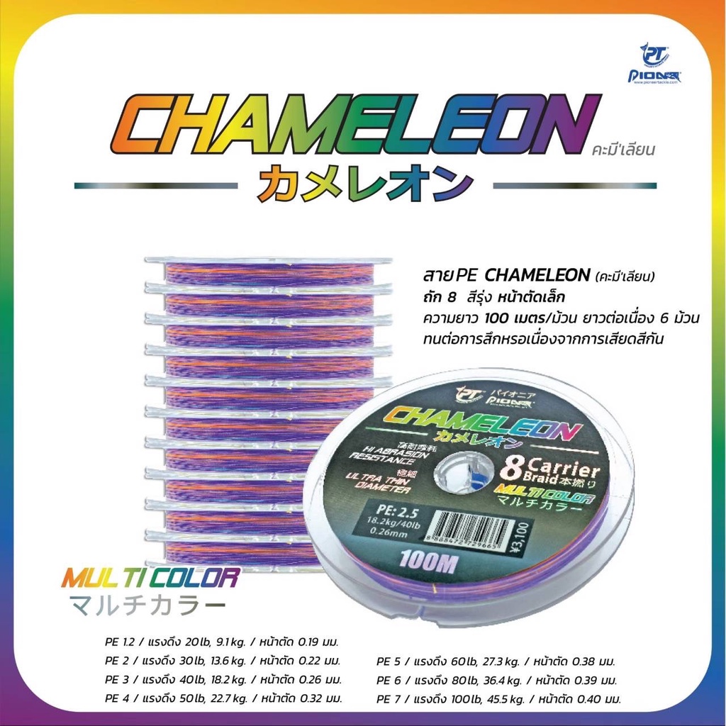 สายPE CHAMELEON ถัก8 สีรุ้ง