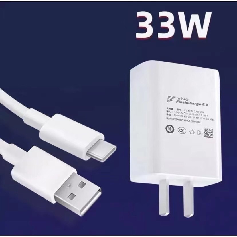 VIVO 33W Fast Charger ประเภท C ข้อมูลสาย 11V/3A อะแดปเตอร์สําหรับ vivo X30 X50 X60 S6 S7 Y31S Y52S Y