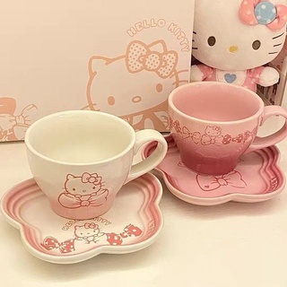 ชุดถ้วยกาแฟ ถ้วยน้ํา ช้อนส้อม ลาย Hello kitty ของขวัญวันเกิด