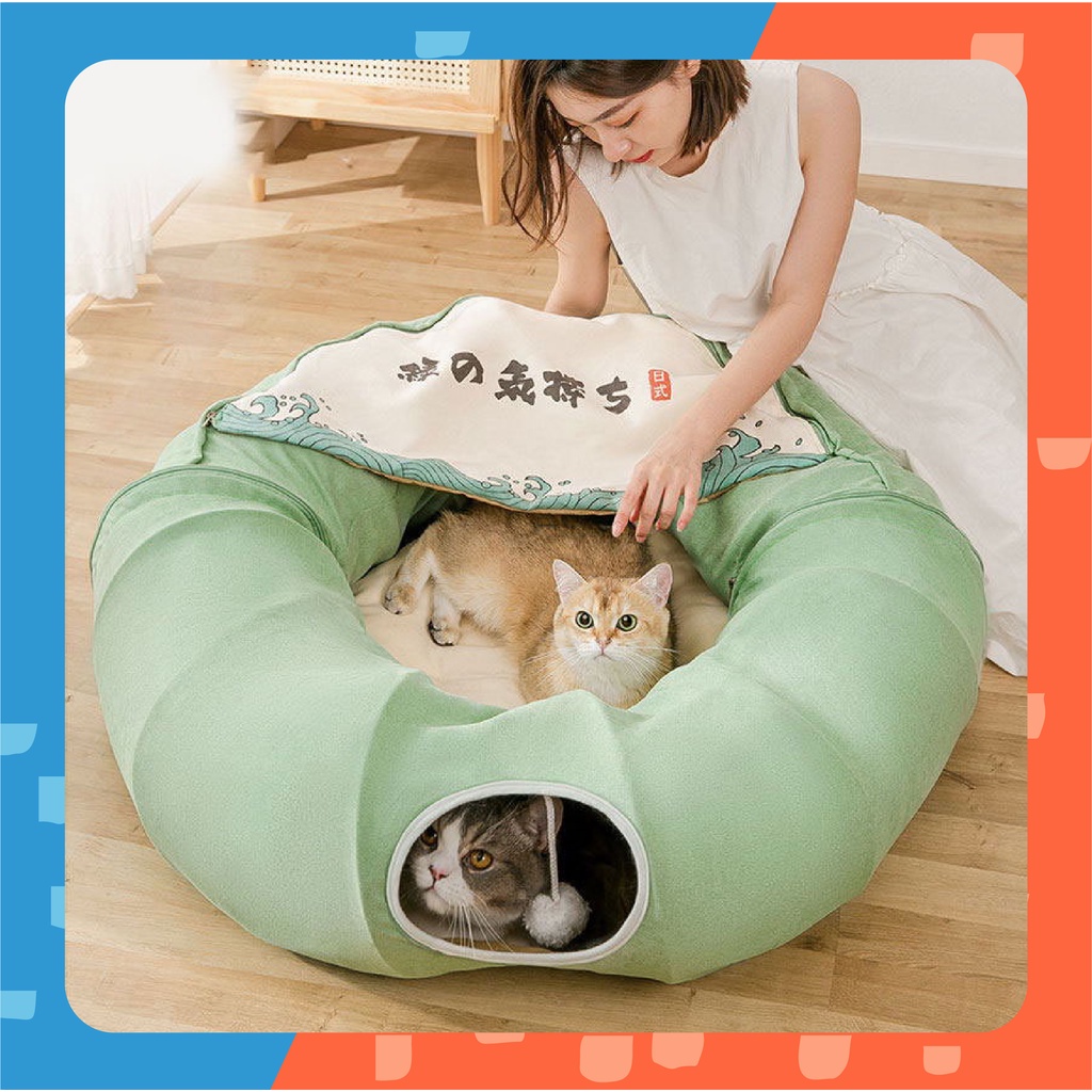 [🚚 พร้อมส่ง] อุโมงค์แมว แบบวงกลม Circular Cat Tunnel อุโมงค์พร้อมเบาะนอน อุโมงค์แมว ที่นอนแมว