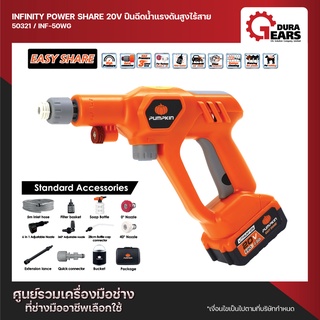 (กดโค้ดลดเพิ่มอีก) Pumpkin INFINITY POWER SHARE 20V ปืนฉีดน้ำแรงดันสูงไร้สาย 20V รวมแบตเตอรี่ E20 4.0 Ah (50320)(50321)