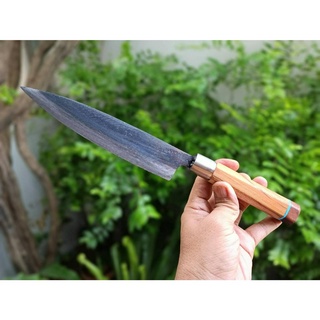 มีดเชฟ มีดแล่ Butcher chef knife มีดครัว มีดพก มีดเดินป่า มีดแคมป์ ใบ 7.5” ตีร้อนชุบแข็ง ด้ามไม้สัก 8 เหลี่ยม ปิดพะยูง