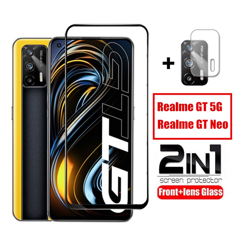 2 in 1 กระจกนิรภัยป้องกันหน้าจอกระจกนิรภัยป้องกันหน้าจอฟิล์มสําหรับRealme GT 5G RealmeGT Neoกล้องเลนส์หน้าจอสําหรับRealmeGT 5G Realme GT Neo