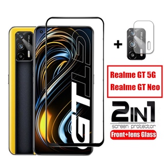 2 in 1 Tempered Glass Screen Protector ฟิล์มกระจกนิรภัยกันรอยสำหรับห Realme GT 5G RealmeGT NEO Camera Lens Screen Protector Film ฟิล์มกันรอยเลนส์ฟิล์มกันรอยเลนส์กล้องสําหรับ RealmeGT 5G Realme GT Neo