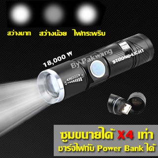 ไฟฉายแรงสูงซูม 4เท่า  zoomx4 เท่า  ชาร์จไฟง่ายผ่านช่องUSB ปรับโหมดได้ 3แบบ ของแท้ รับประกันสินค้า