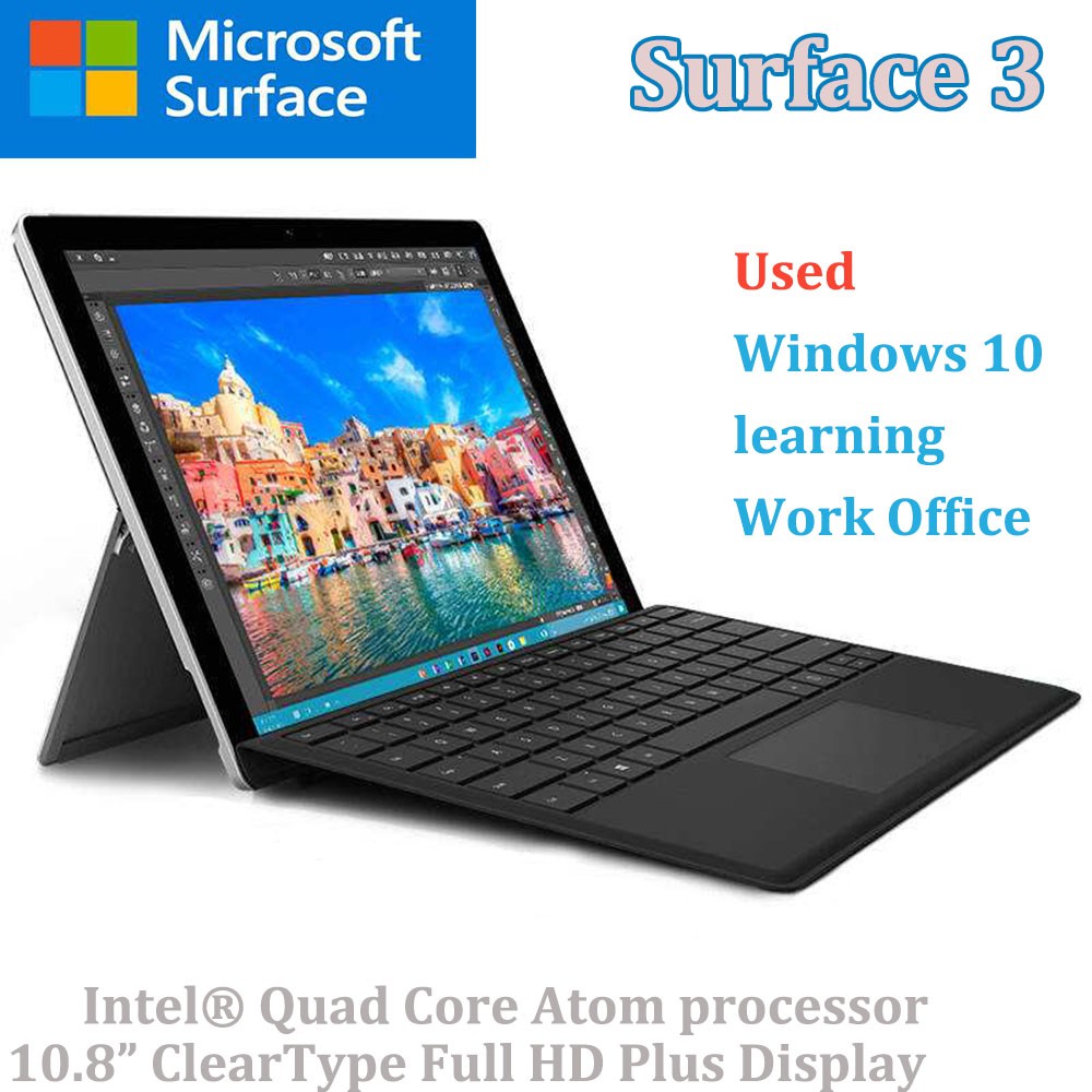 ใช้ Microsoft Surface 3 Intel Quad Core 1.6G 4G RAM 10.8 นิ้วกล้อง WIFI Suface3 ปากกาสไตลัสคีย์บอร์ด