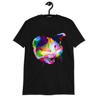 เสื้อยืดลําลอง แขนสั้น พิมพ์ลาย Abstract Ful Happy Cat Head สไตล์ศิลปะ ยอดนิยม โอเวอร์ไซซ์