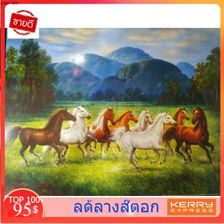 รูปภาพมงคล ม้ามงคล 8 ตัว วิ่งบนทุ่งหญ้า ภูเขา ขนาดภาพ 16x20นิ้ว ( 40.6x50.8 ซม.) (2998)