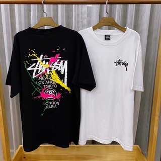 เสื้อยืดโอเวอร์ไซส์เสื้อยืดแขนสั้น Stussy สาดสีS-3XL