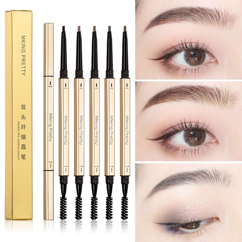 1 ชิ้น แท่งทอง ขนาดเล็ก ธรรมชาติ สีดํา สีน้ําตาล ปากกาเขียนคิ้ว / หัวคู่ ละเอียดพิเศษ สามเหลี่ยม กันน้ํา ติดทนนาน