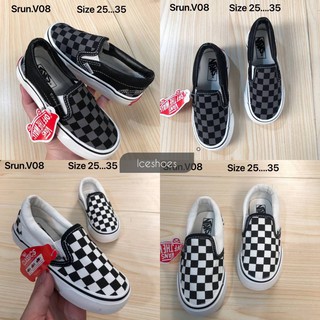 รองเท้าผ้าใบเด็กแบบสวมสลิปออนตารางขาวดำ Vans Slip On สุดฮิต มี 2 สี มีไซส์ 25-35 มี 2 สี