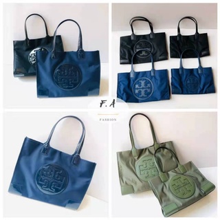 F.A (ของแท้ 100%) Tory Burch ELLA NYLON TOTE BAG โอัพเกรดลโก้ใหญ่ ไนลอน ผ้ากันน้ำ กระเป๋าช้อปปิ้ง กระเป๋าสะพายข้างหนึ่งไ