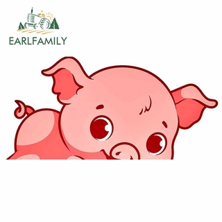 Earlfamily สติกเกอร์กันน้ํา กันรอยขีดข่วน พิมพ์ลายหมู 13 ซม. x 6.2 ซม. สําหรับติดตกแต่งหน้าต่างรถยนต์