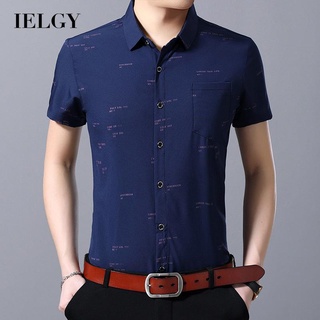 Ielgy เสื้อเชิ้ตโปโล แขนสั้น ผ้าเรยอน แบบบาง สําหรับผู้ชาย