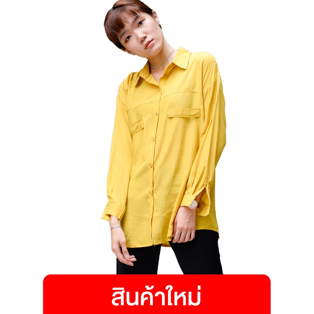 PAZADA เสื้อเชิ้ตแขนยาว ทรง Oversize สไตล์เกาหลี เสื้อเชิ้ตผู้หญิง เสื้อเชิ้ตทำงาน (5807)