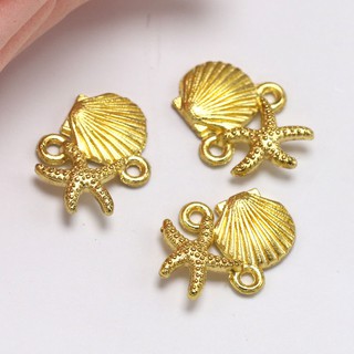 15Pcs Gold Tone Mixed Sea Shells Theme Pendant Charm Boat Fish Shell Starfish