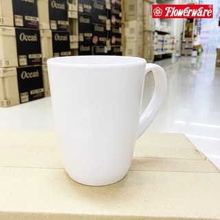 [1ใบ] แก้วกาแฟเมลามีน แก้วมัค สีครีมขาว Flowerware C2352-3