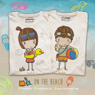 เสื้อยืดผ้าฝ้ายพิมพ์ลายขายดีBeach Couple T-shirt เสื้อคู่ลายชายหาด Beach Girl &amp; Beach Boy เสื้อยืดคุณภาพ เสื้อครอบครัว ส