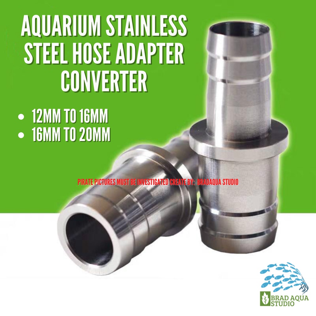 AQUARIUM Stainless Steel Hose Adapter Converter 12mm to 16mm & 16mm to 20mm Water Pipe Connector Str