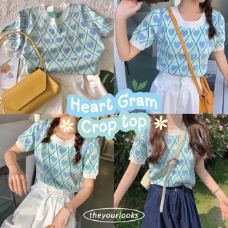 Theyourlooks ♡ พร้อมส่ง Heart gram crop top เสื้อยืดไหมพรม ลายหัวใจ 🥣🧼☁️