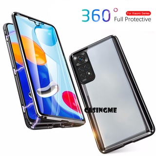 360° เคสกระจกนิรภัยสองด้าน สําหรับ Redmi Note 11 Note11 11 Pro + Plus 11t Not 11S Matel เคสโทรศัพท์กันกระแทก ฝาครอบป้องกัน ฝาหลังโลหะ