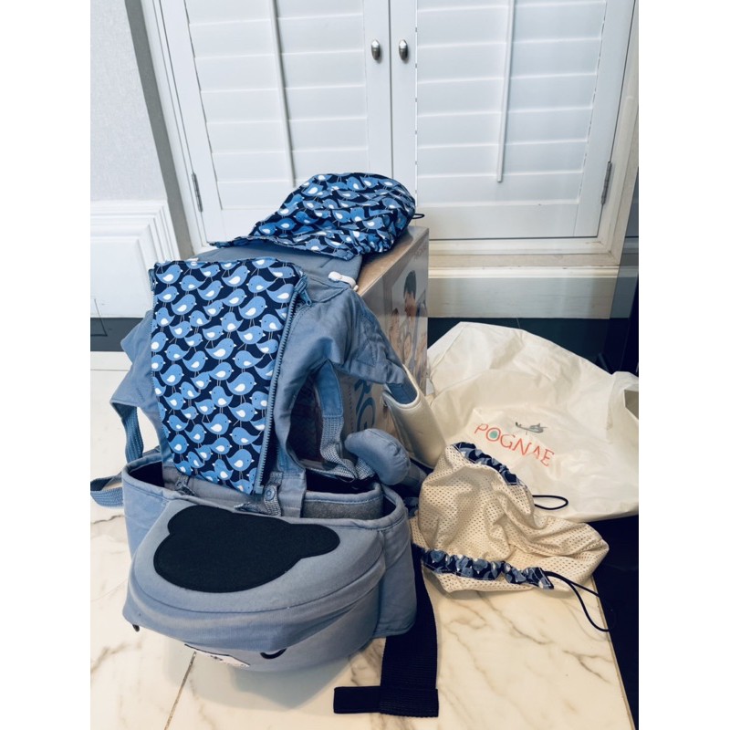 เป้อุ้มเด็ก pognae รุ่น orga+ สี blueberry มือสอง ของครบ สภาพ 90% ใช้เป็น hip seat และเป้อุ้มได้หลาย