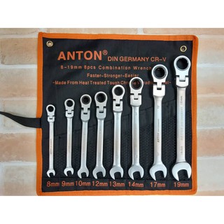 ANTON ชุดประแจแหวนข้างปากตายฟรี (คอพับได้) 8 ตัวชุด