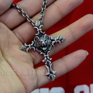 จี้เงินแท้ ลายกางเขนหมาป่าตาฝังพลอยแดง Sterling Silver 925 NSPD2436