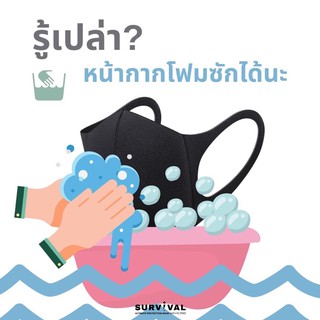 หน้ากากโฟมนวัตกรรมล้ำออกแบบโดยวิศวกรSurvivalป้องกันฝุ่นป้องกันให้ปลอดภัยจากเชื้อโรค และไวรัส สวมใส่สบาย มี2สีให้เลือก