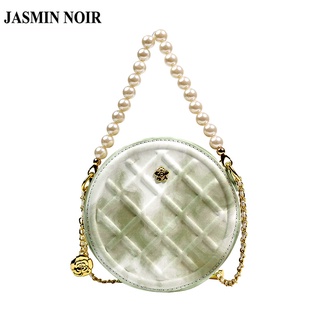 Jasmin NOIR กระเป๋าสะพายข้าง ทรงกลม ลายสก๊อต ประดับมุก สําหรับผู้หญิง