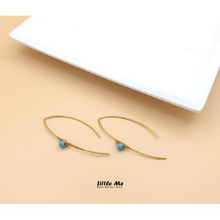 Little ME Jewelry , ต่างหูเรียบประดับหินแท้ แบบห้อยยาว สินค้าทำมือ Handmade earring with Turquoise stone ,brass