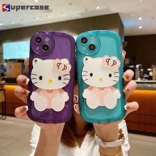 เคสโทรศัพท์มือถือ TPU แบบนิ่ม ลายการ์ตูนคิตตี้ มีกระจก สําหรับ Samsung Galaxy S23 S22 S21 Plus Ultra S23+ S22+ S21+