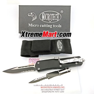 มีดสปริงตรง Microtech รุ่นใหญ่ ใบกึ่งหยัก Combat Troodon 00556 D/E Automatic Knife Camping Tool