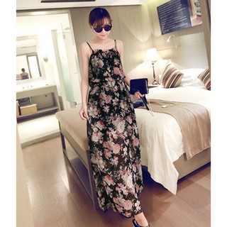 Maxi Dress เดรสยาว ทรงสายเดี่ยว เนื้อผ้าชีฟองลายดอก