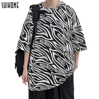 Suikone เสื้อยืดพิมพ์ลายสัตว์ผู้ชาย หลวม ดูดซับเหงื่อ และระบายอากาศ