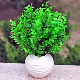 ☆Sl 1 Pc 7-Branches Green Artificial Fake Plastic Eucalyptus Leaves Plant Home