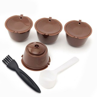 i cafilas 4pcs Dolce Gusto Plsatic Refillable Coffee Capsule with Spoon Brush 200 Times Compatible