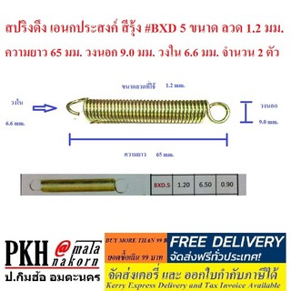 สปริงดึง เอนกประสงค์ สีรุ้ง #BXD 5 จำนวน 2 ตัว ขนาด ลวด 1.2 มม. ความยาว 65 มม. วงนอก 9.0 มม. วงใน 6.6 มม. จำนวน 2 ตัว