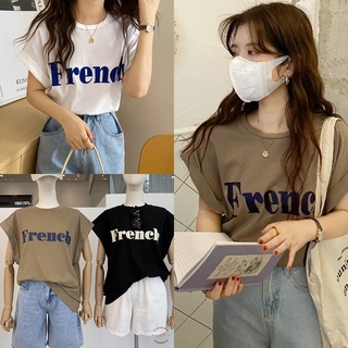 🔥ราคาถูกที่สุด🔥เสื้อยืดคอกลมแขนกุดแต่งผับแขน สกรีนลาย French