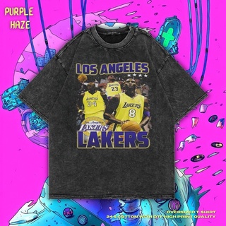 เสื้อยืด ขนาดใหญ่ พิมพ์ลาย Haze Los Angeles Lakers สีม่วง | หินล้างทําความสะอาด | เสื้อเชิ้ต Lakers | เอ็นบีเอ | ลูกบาสเ