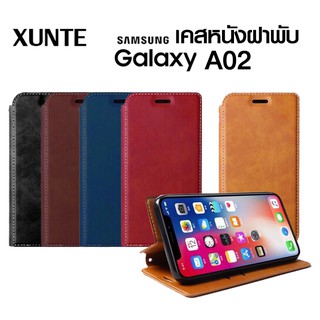 XUNTE3 Leather Case เคสหนังฝาพับ หนังเรียบ Samsung A02 มีช่องใสนามบัตร Samsung A02