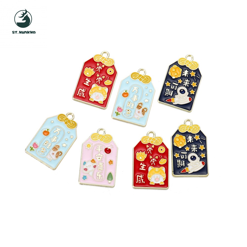 5 ชิ้นจี้สไตล์จีนโลหะผสมวางน้ำมันจี้ DIY ทำด้วยมือสำหรับสร้อยคอ/พวงกุญแจ