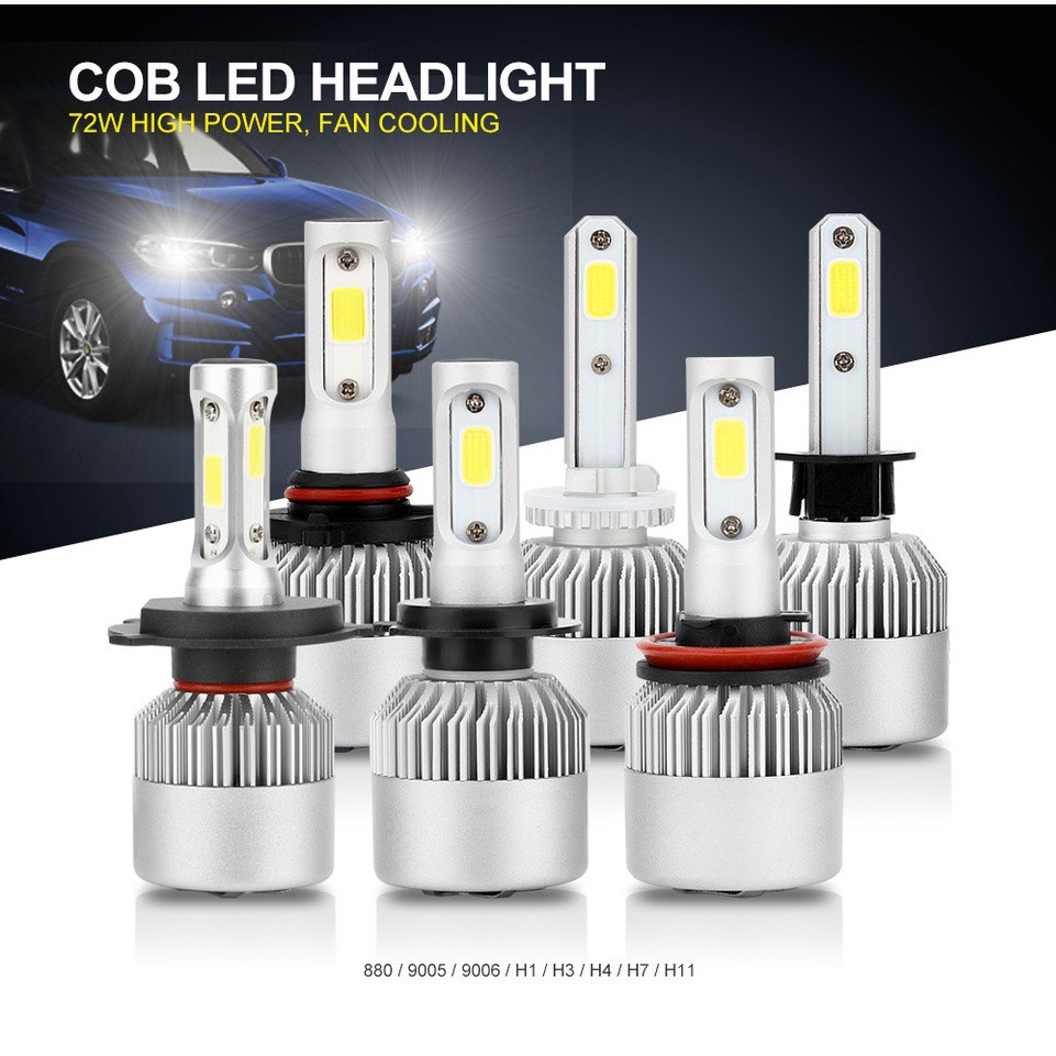 2pcs LED H1 H3 H7 H4 H13 H11 9004 880 9007 Auto S2 ไฟหน้ารถหลอดไฟ 72W 8000LM 6500K สําหรับ 9V ถึง 36