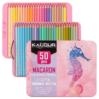 Kalour ชุดดินสอสีน้ํามัน สีมาการอง สีพาสเทล 50 สี สําหรับเด็ก วาดภาพ 50 ชิ้น สีไม้ ดินสอสีไม้ JO248