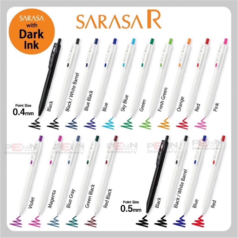 New ปากกาเจล SARASA R ขนาด 0.4-0.5 MM * สีสดใส *แบบด้ามเดี่ยว (สามารถเปลี่ยนไส้ปากกาได้)ราคา/ด้าม