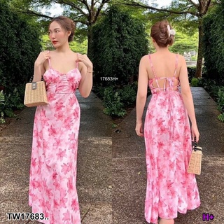 แม็กซี่เดรสสายเดี่ยวสานหลัง ลายดอกไม้ MM17683 Maxi dress, single strap, weave back, floral pattern ..Maxi dress, single