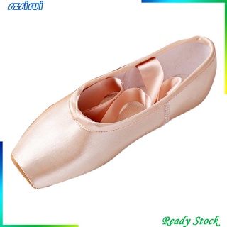 [Ready Stock] Girls Womens Ballet Pointe Shoes Satin Professional Dance Shoes Pink Ballet Flats with Pre-Sewn Ribbons